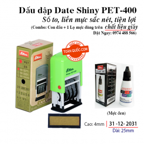 [Shiny PET-400 và 1 Lọ mực trên giấy] Dấu dập date Mini Dater PET-400 dùng trên giấy thường (Kèm 01 lọ mực)