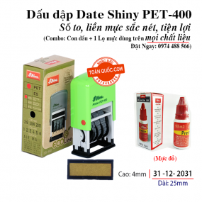 [Shiny PET-400 + 01 Lọ mực trên mọi chất liệu] Dấu dập date Mini Dater PET-400  Kèm 01 lọ mực trên mọi chất liệu